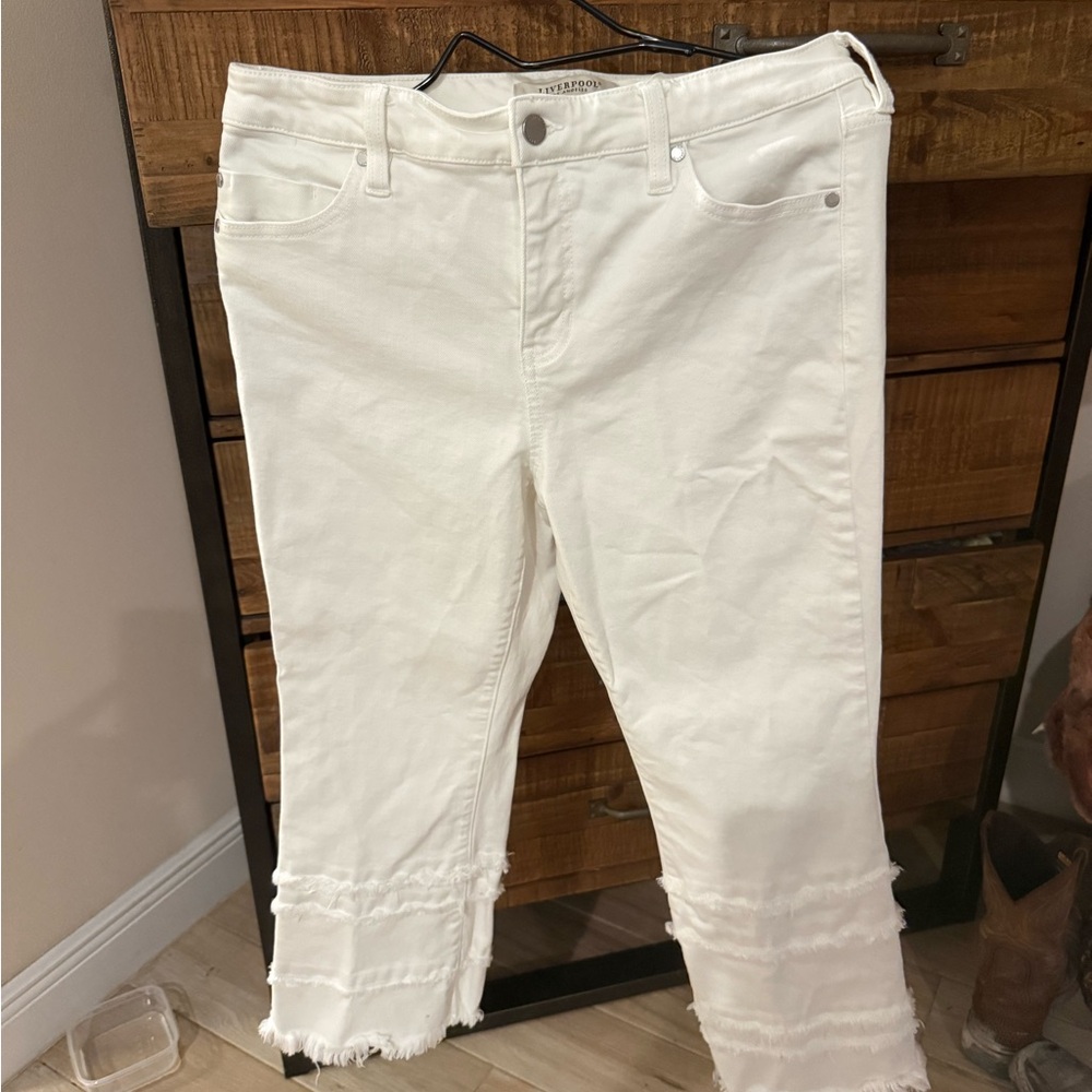 Liverpool Cream Frayed Hem Ankle Jeans